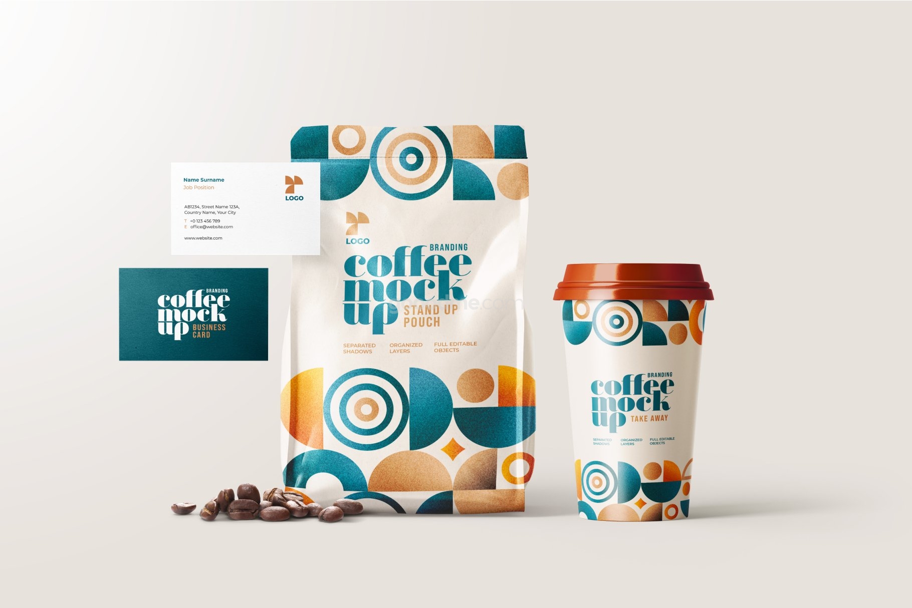 660 30款咖啡品牌VI设计名片包装袋纸杯马克杯贴图样机模板 Coffee Branding Mockup Bundle