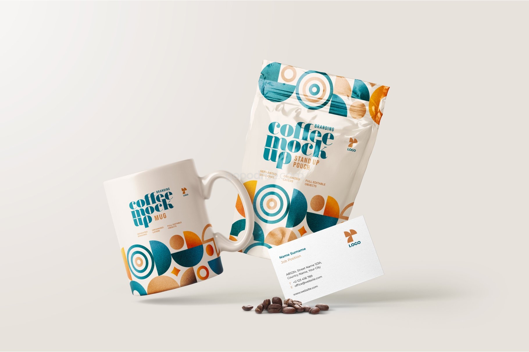 660 30款咖啡品牌VI设计名片包装袋纸杯马克杯贴图样机模板 Coffee Branding Mockup Bundle