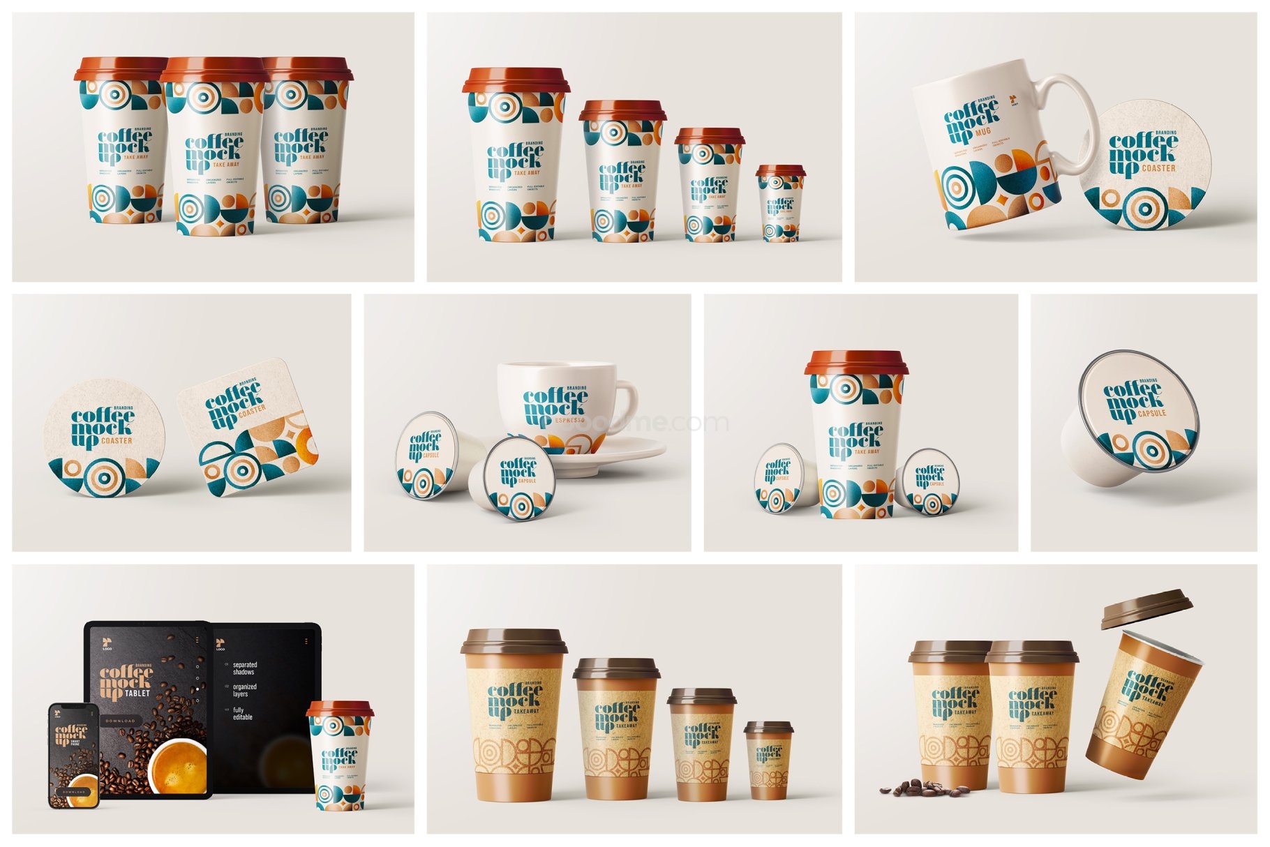 660 30款咖啡品牌VI设计名片包装袋纸杯马克杯贴图样机模板 Coffee Branding Mockup Bundle