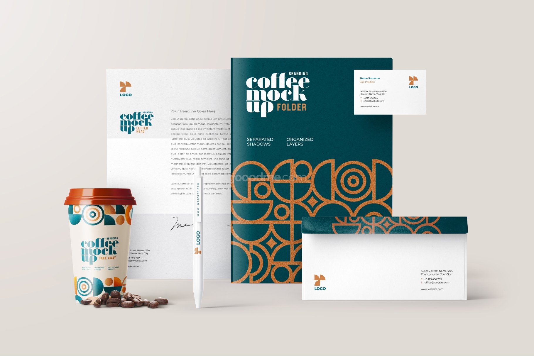 660 30款咖啡品牌VI设计名片包装袋纸杯马克杯贴图样机模板 Coffee Branding Mockup Bundle