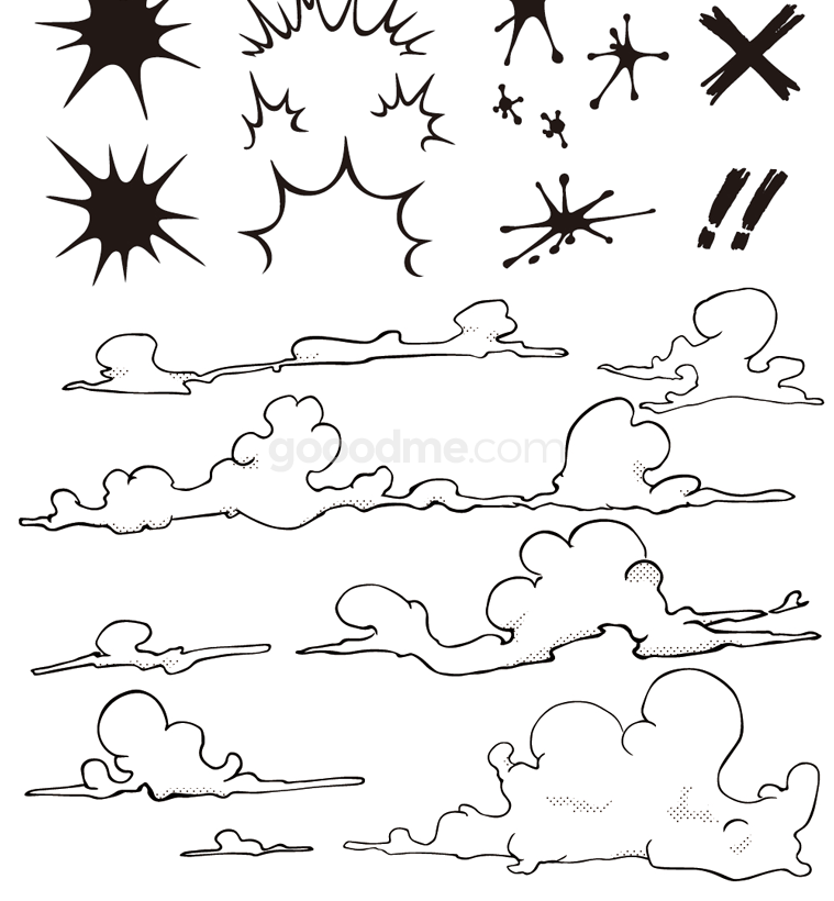 663 日式漫画绘画爆炸烟雾效果元素 AI矢量图案PNG免抠图案设计PS素材