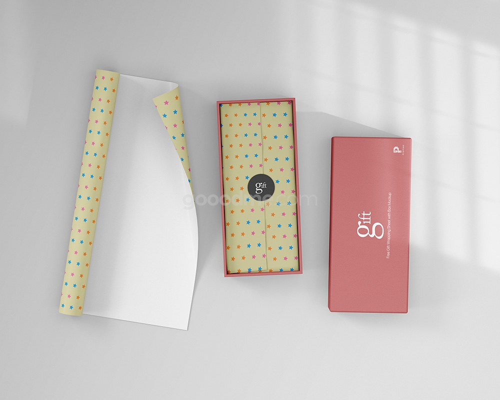 0232 可商用礼品包装纸样机 gift wrapping sheet with box mockup