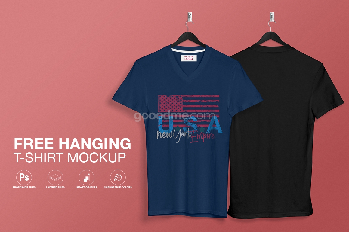 0242 可商用男士V领T恤样机 Hanging T Shirt Mockup