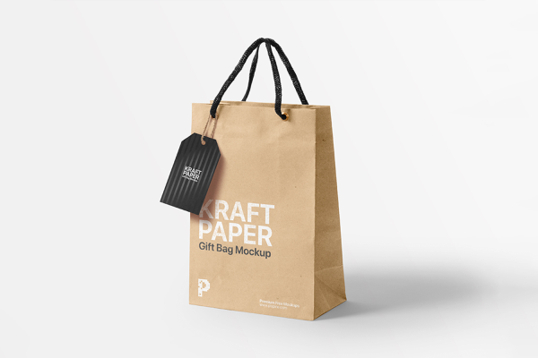 0245 可商用牛皮纸纸袋手提袋带吊牌标签样机 kraft paper gift bag mockup