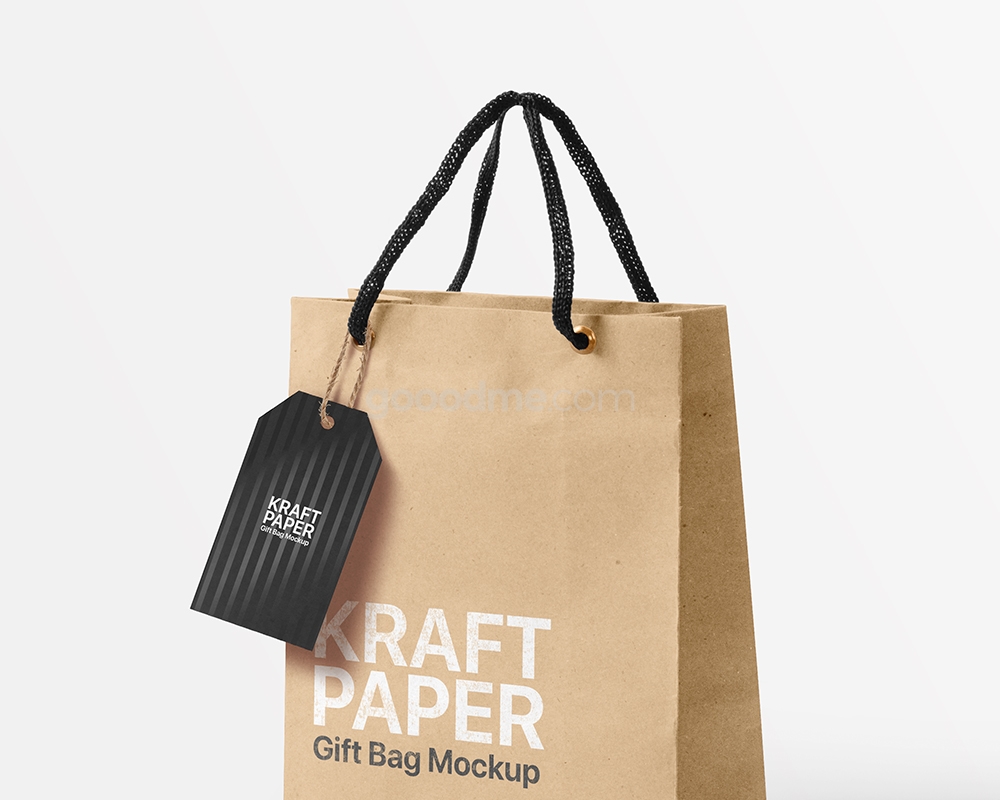 0245 可商用牛皮纸纸袋手提袋带吊牌标签样机 kraft paper gift bag mockup