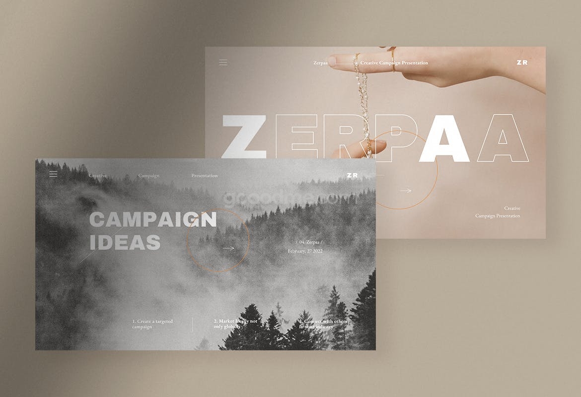 674 优雅的创意活动主题PPT模板Zerpaa – Elegant Creative Campaign Presentation
