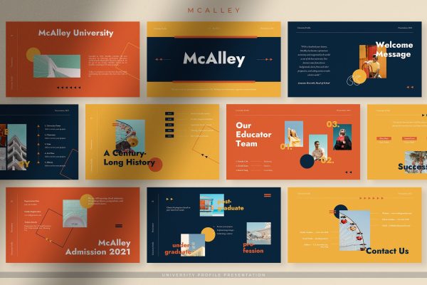 675 创意的大学介绍宣传PowerPoint幻灯片PPT模板McAlley – Creative University Profile Presentation