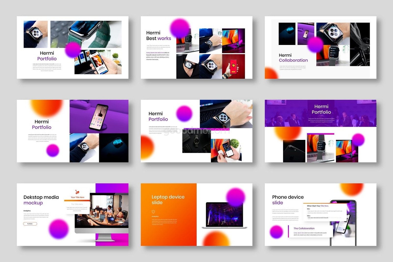 685 紫橙色多用途商务PPT演示模板Hermi – Business PowerPoint Template