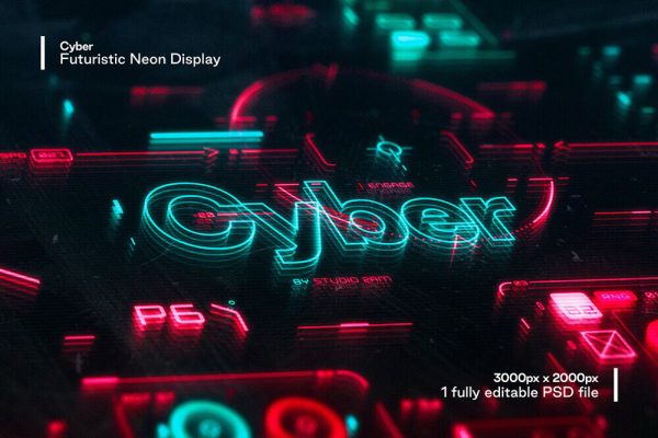 超酷未来派霓虹灯元素赛博朋克效果PSD样式模板Cyber – Futuristic Neon Display