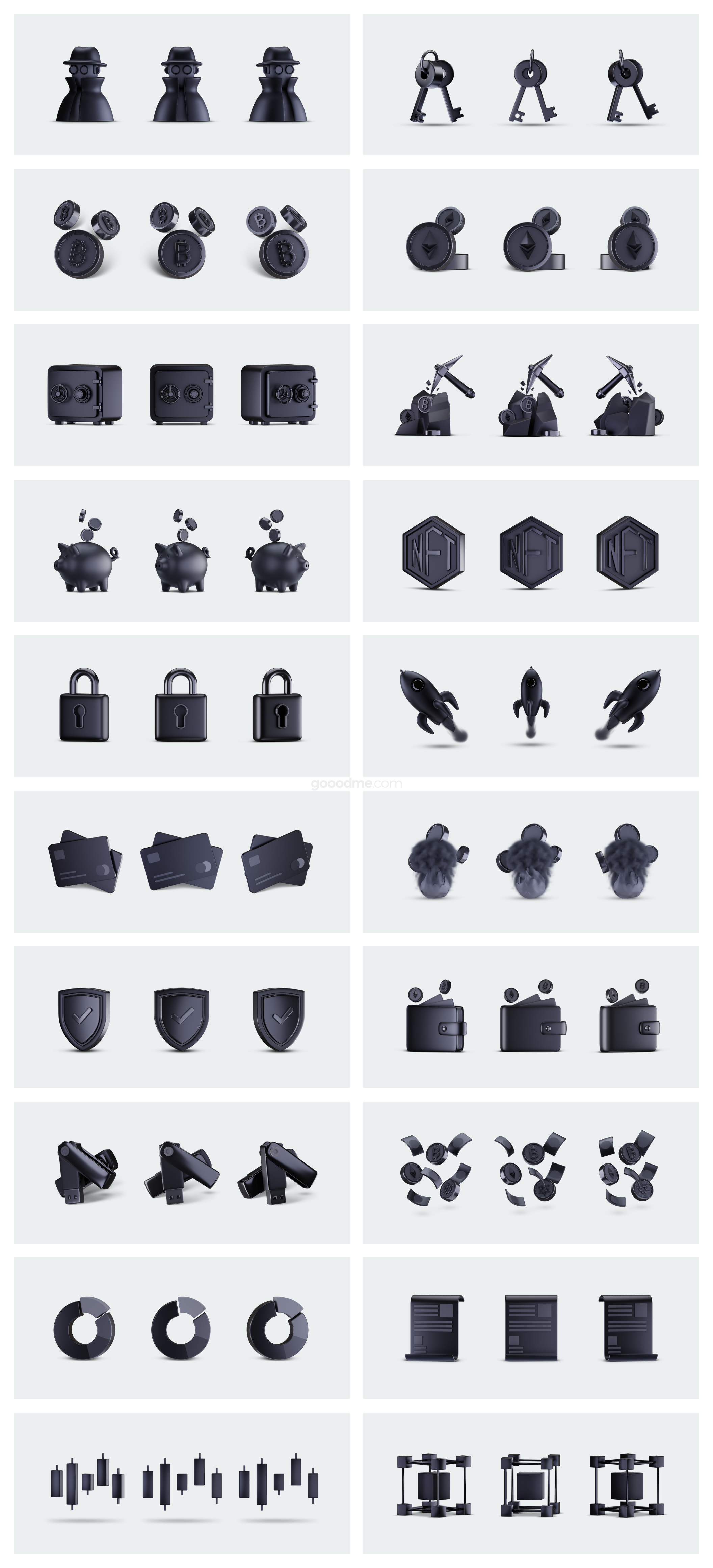 60款暗黑质感金属加密货币金融交易3D立体icon图标png免抠素材3D Crypto Icon Set