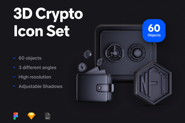 60款暗黑质感金属加密货币金融交易3D立体icon图标png免抠素材3D Crypto Icon Set