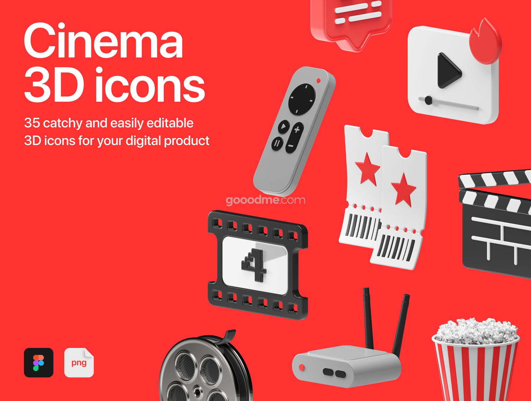 35款趣味创意3D立体卡通电影院视频影视icon图标设计素材源文件 Cinema 3D Icons