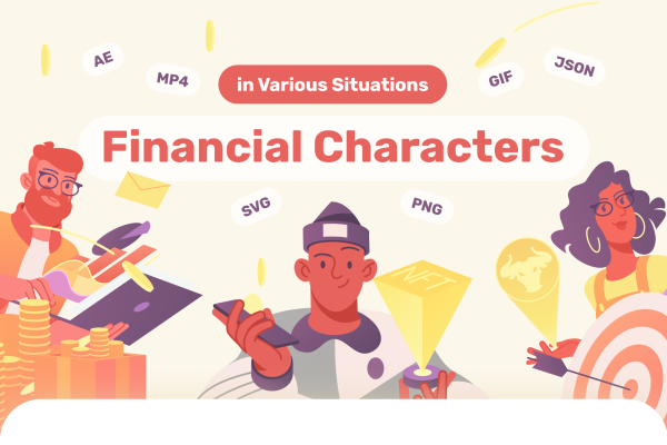 30多个财务金融人物动画插画插图素材Financial Characters Animated Illustrations in Various Situations