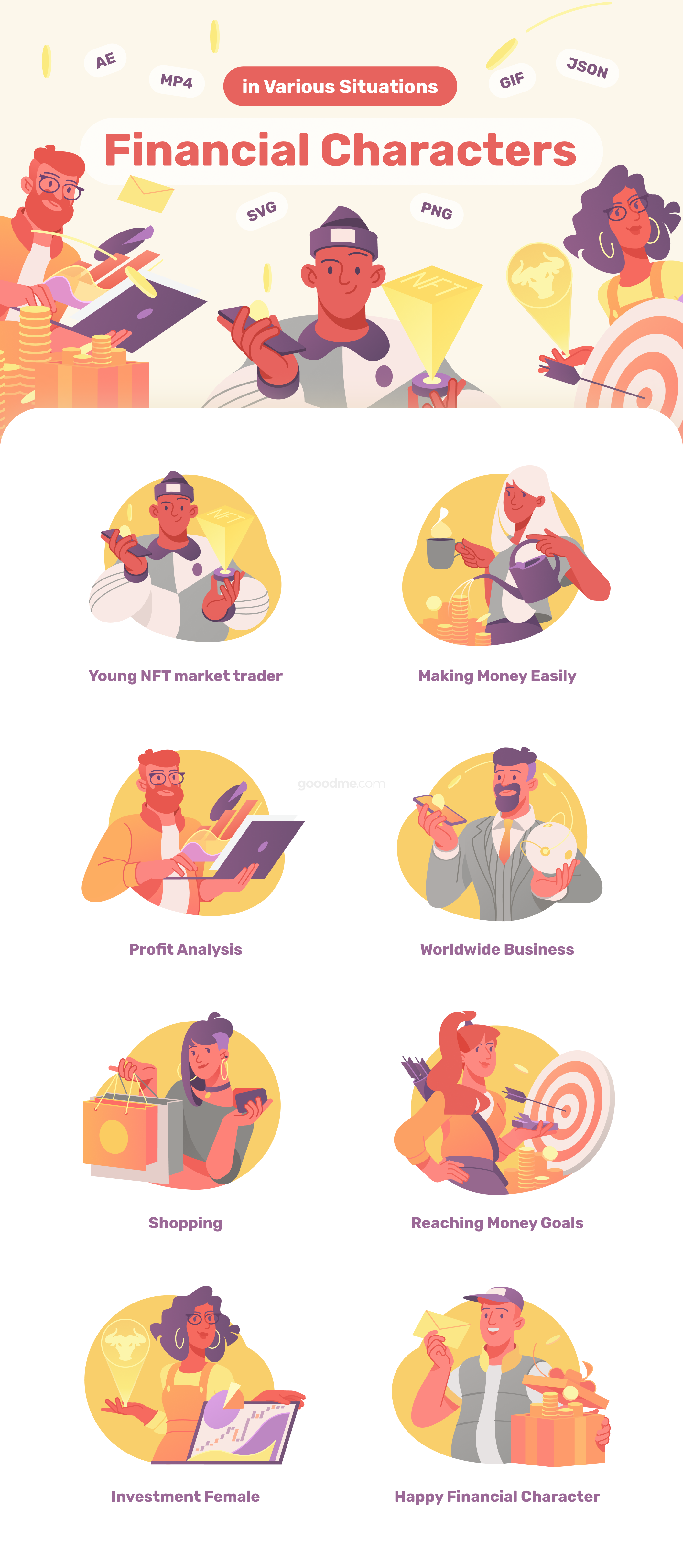 30多个财务金融人物动画插画插图素材Financial Characters Animated Illustrations in Various Situations