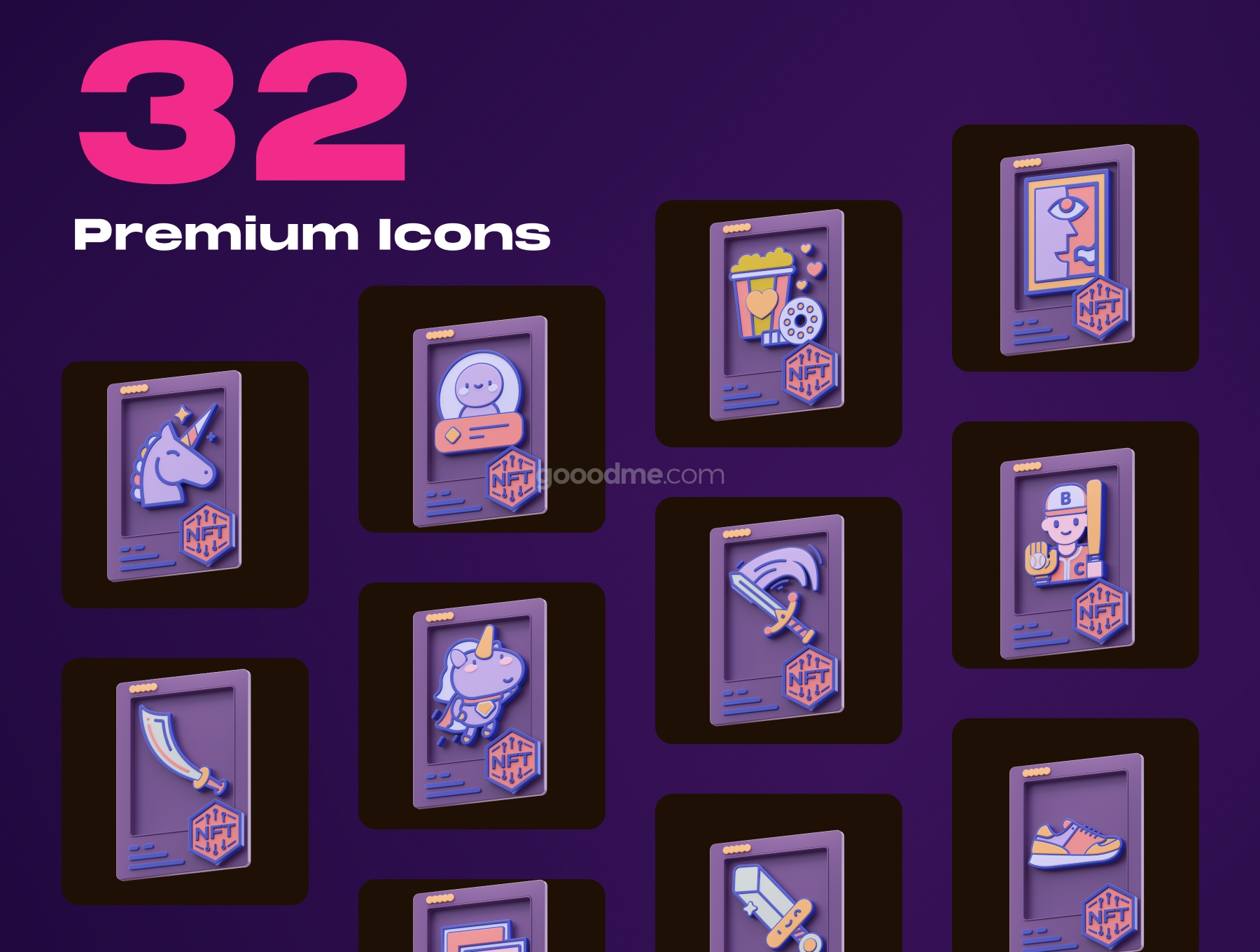 32款电子艺术品虚拟货币区块链金融数字货币3D图标插画图片设计素材NFT! 3D Icon Pack