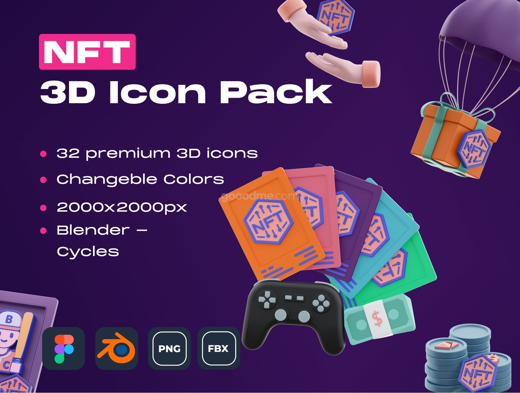 32款电子艺术品虚拟货币区块链金融数字货币3D图标插画图片设计素材NFT! 3D Icon Pack