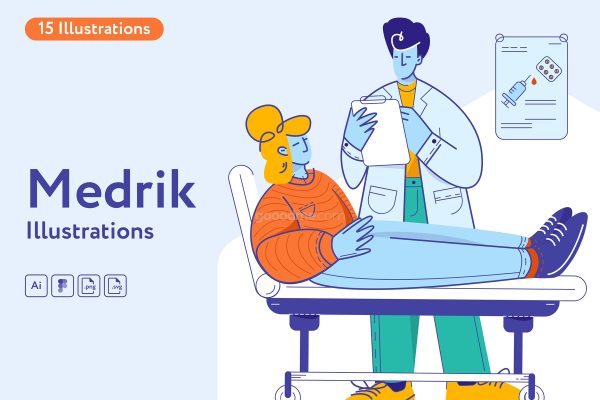 15幅时尚的医学相关网页矢量插图素材 Medrik Illustrations