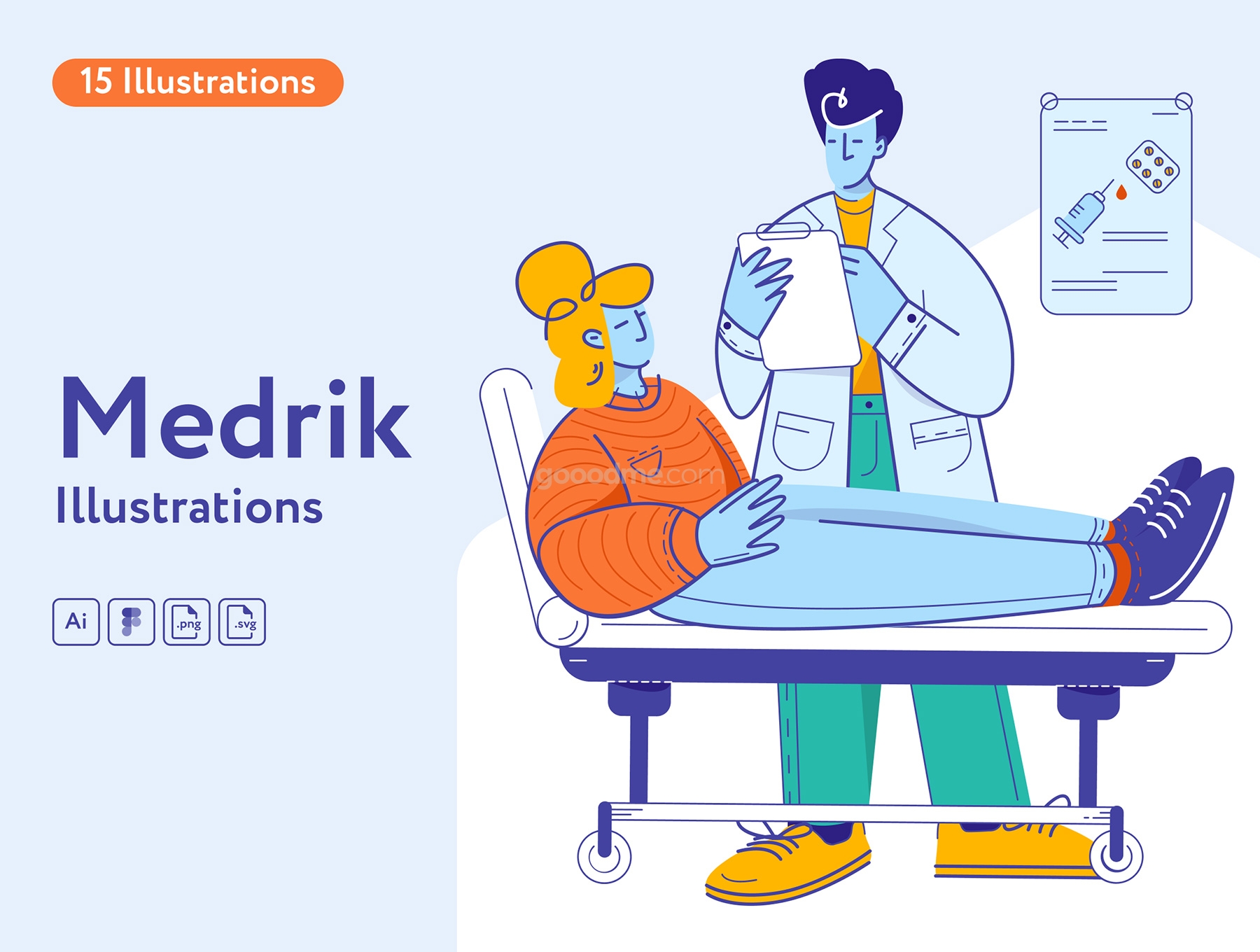 15幅时尚的医学相关网页矢量插图素材 Medrik Illustrations