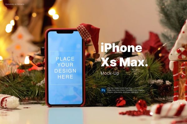 圣诞节iphone xs Max场景风格手机PSD样机素材