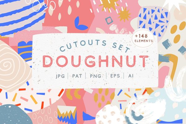 色彩缤纷创意甜甜圈包装请帖墙纸纺织品矢量图案设计素材元素 Doughnut Cutouts Set