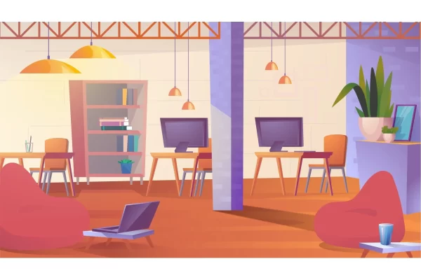 办公工作空间办公室矢量插画素材 Creative Coworking Space – Illustration Background