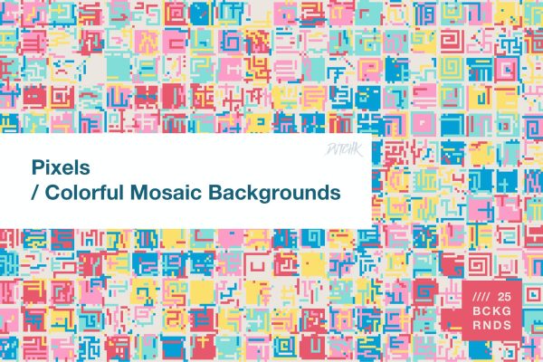 超高清抽象像素矢量图多彩像素马赛克背景素材 Pixels | Colorful Mosaic Backgrounds