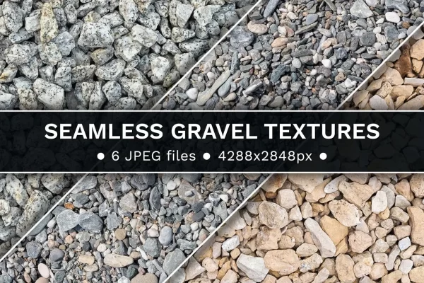 6款碎石石头无缝图案纹理贴图背景素材 Set of 6 seamless gravel textures