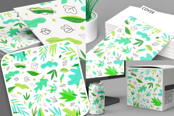 清新植物绿色树叶元素图案背景素材 leaf graphic element