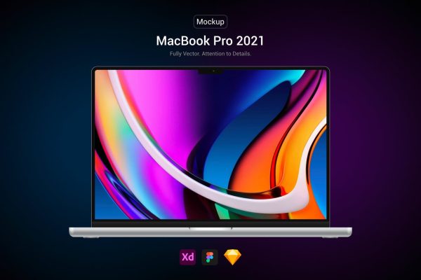 新款MacBook Pro 2021苹果电脑笔记本电脑Fig、Sketch、XD矢量样机素材