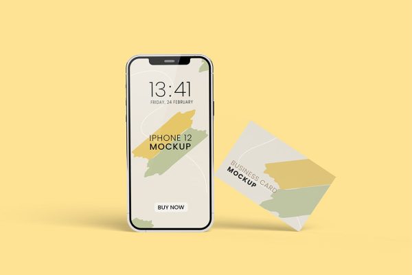 iPhone 12手机屏幕演示&名片展示设计样机 iphone-12-and-business-card-mockup-design
