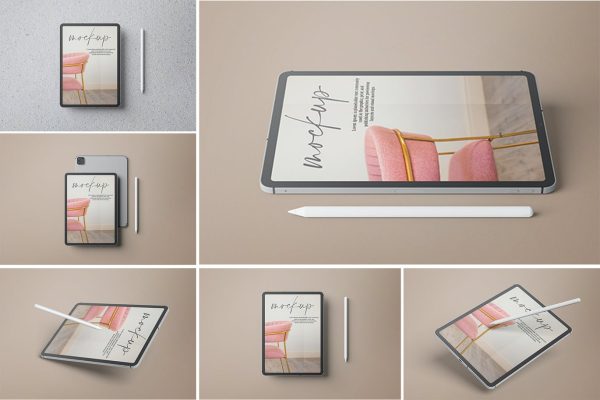 漂浮&平铺纯色背景iPad Pro设计样机 iPad Pro tablet-mockups