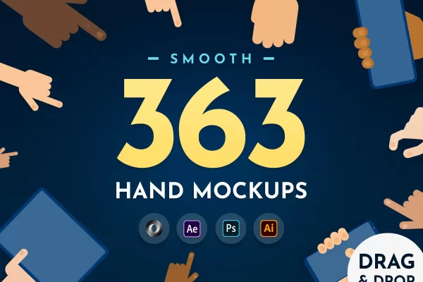 手势动画设备屏幕展示样机Smooth Hand Mockups