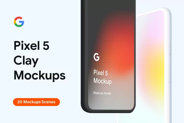 Google Pixel 5谷歌手机陶瓷粘土样机Google Pixel 5 – 20 Clay Mockups