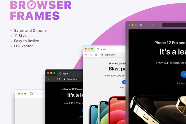 Safari 和 Chrome浏览器框架Sketch、Fig网页web屏幕展示UI样机Browser Frames Mockups