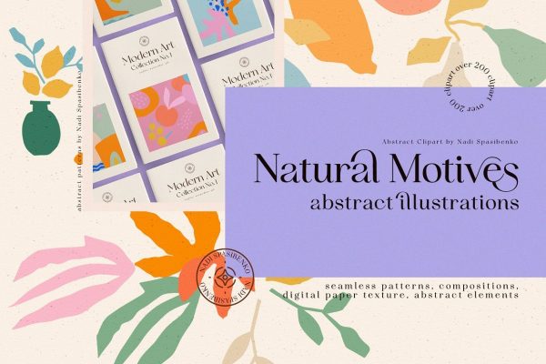 719 可爱儿童花卉几何图形装饰抽象图案素材合辑 Natural Motives || Abstract Set