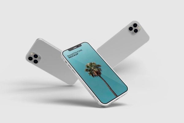 白色高端iPhone 12手机屏幕展示设计样机 floating-phone-12-mockup
