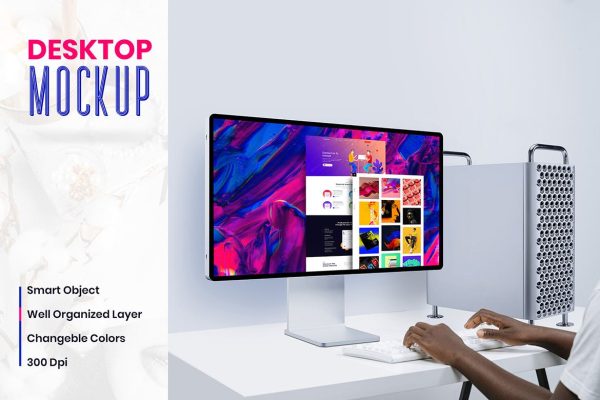 台式电脑屏幕UI设计展示产品PSD样机素材