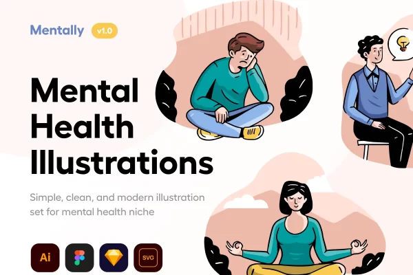 心理健康主题矢量插画集Mentally – Mental health Illustration Set