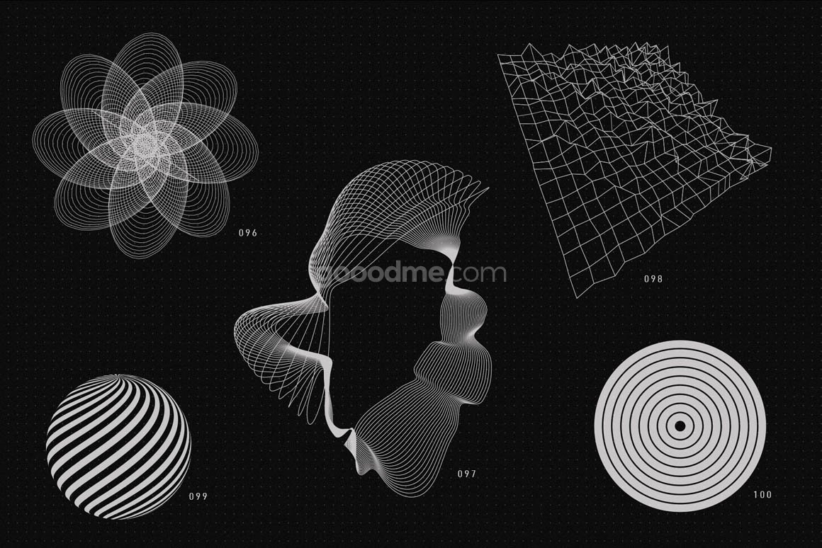 699 200个抽象未来酸性点线面几何未来机能不规则矢量图形设计素材 RuleByArt – 200 Vector Shapes