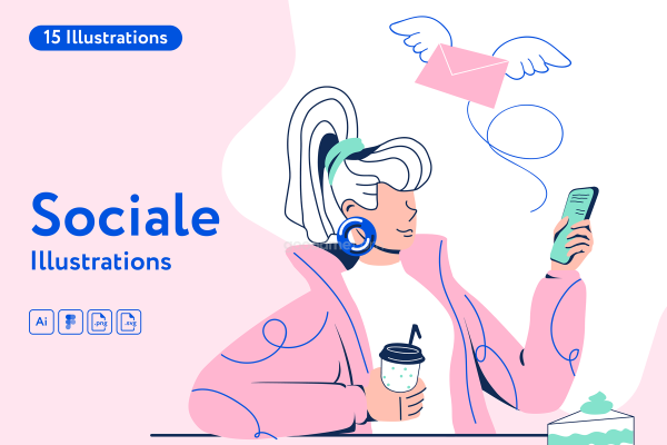 现代创意视频博主影响者人物矢量插图 Sociale Illustrations