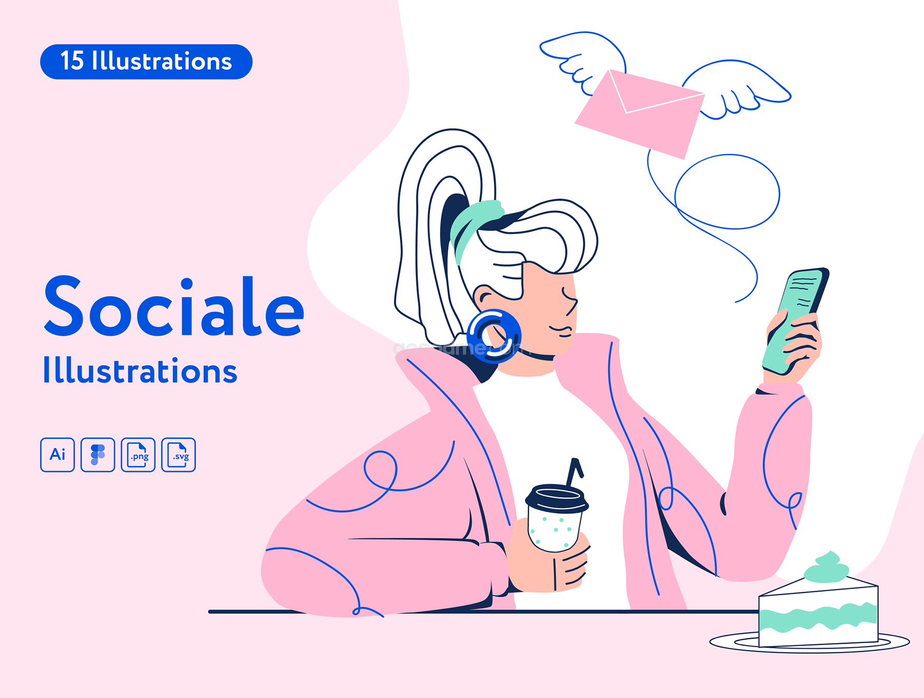 现代创意视频博主影响者人物矢量插图 Sociale Illustrations