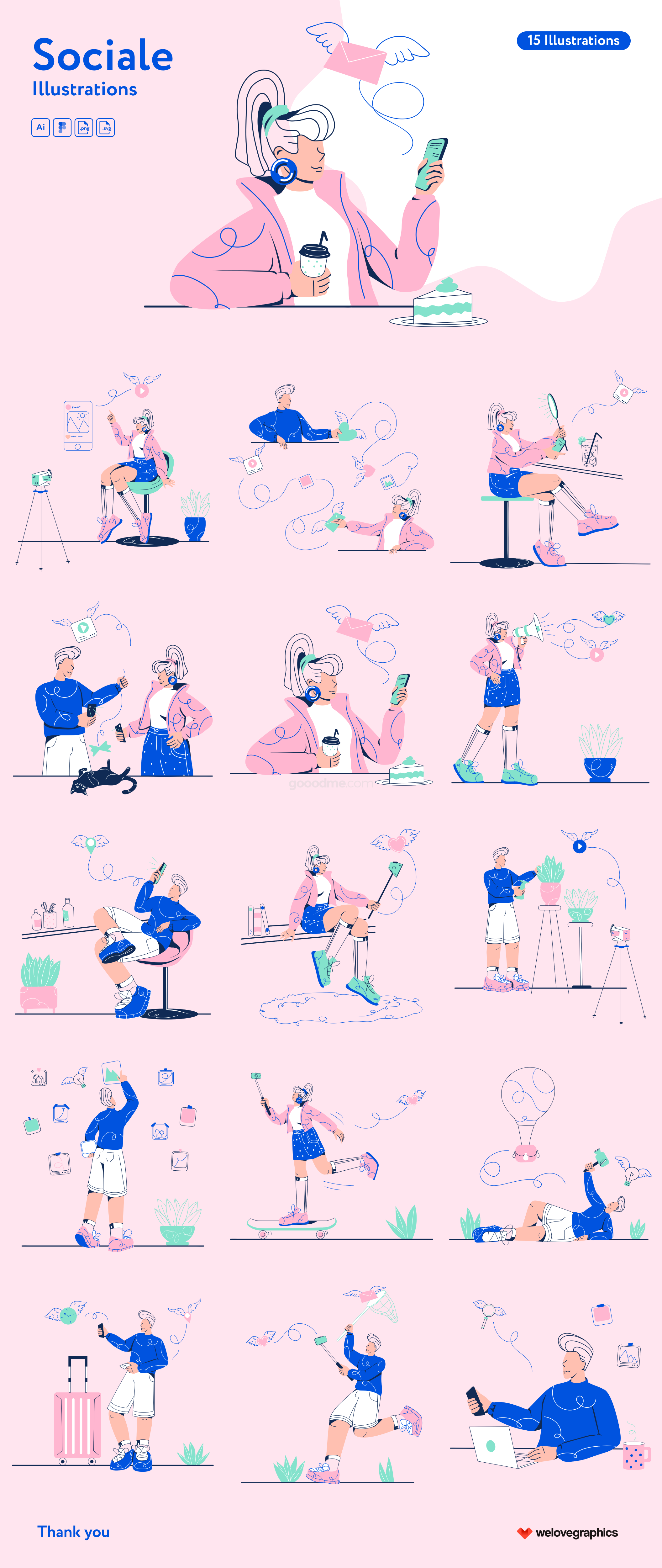 现代创意视频博主影响者人物矢量插图 Sociale Illustrations
