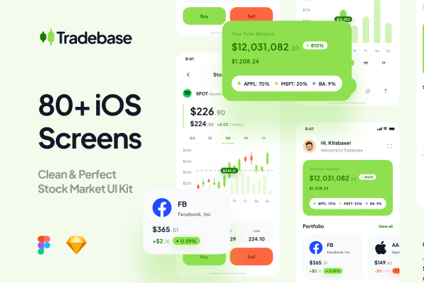金融股票主题应用程序APP界面设计套件素材 Tradebase – Stock App UI Kit