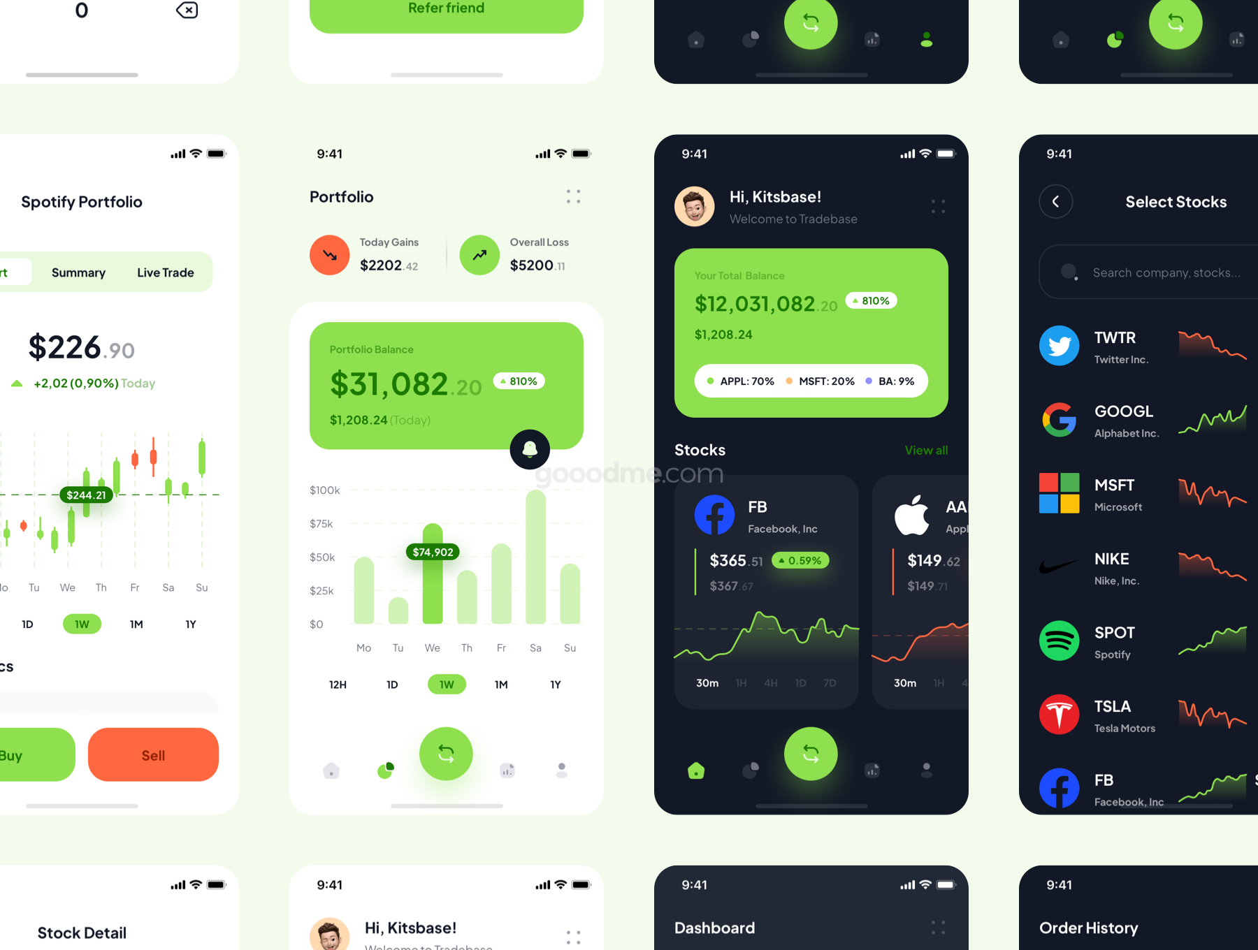 金融股票主题应用程序APP界面设计套件素材 Tradebase – Stock App UI Kit