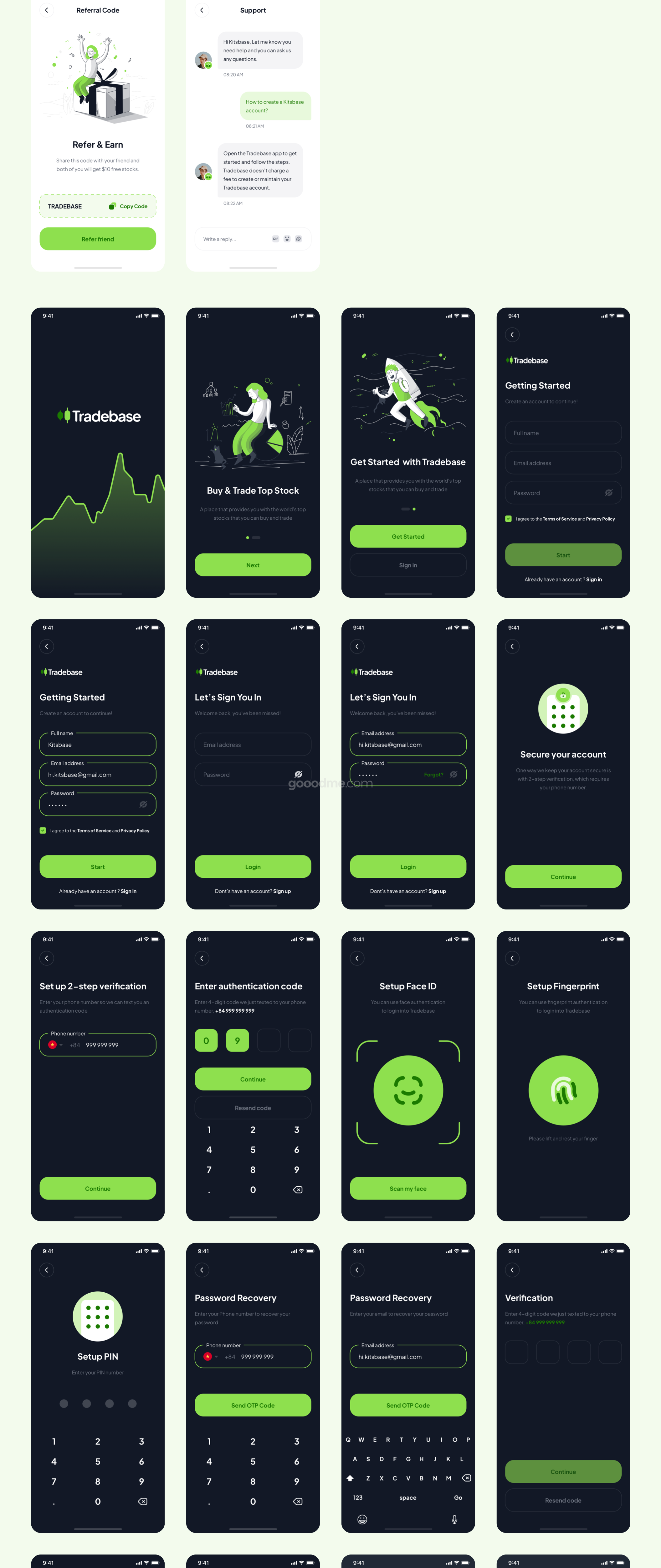 金融股票主题应用程序APP界面设计套件素材 Tradebase – Stock App UI Kit