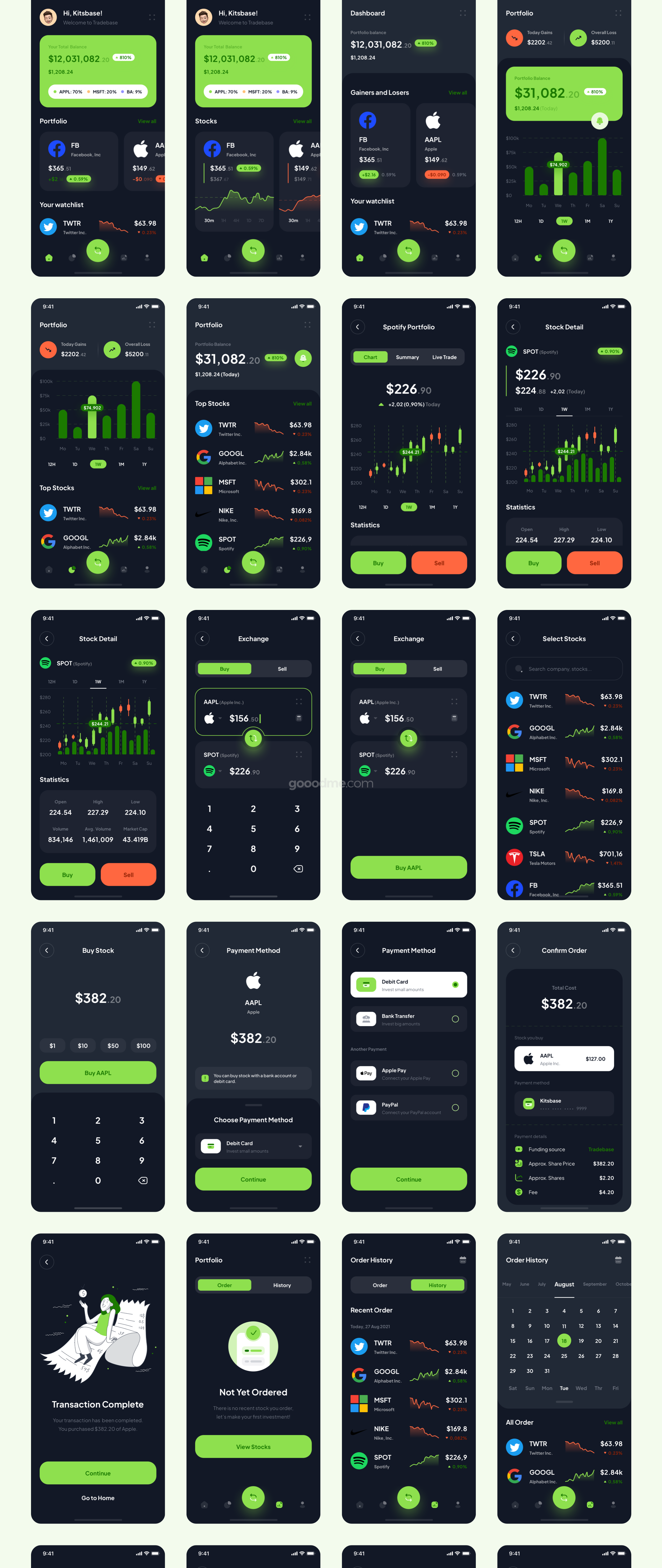 金融股票主题应用程序APP界面设计套件素材 Tradebase – Stock App UI Kit