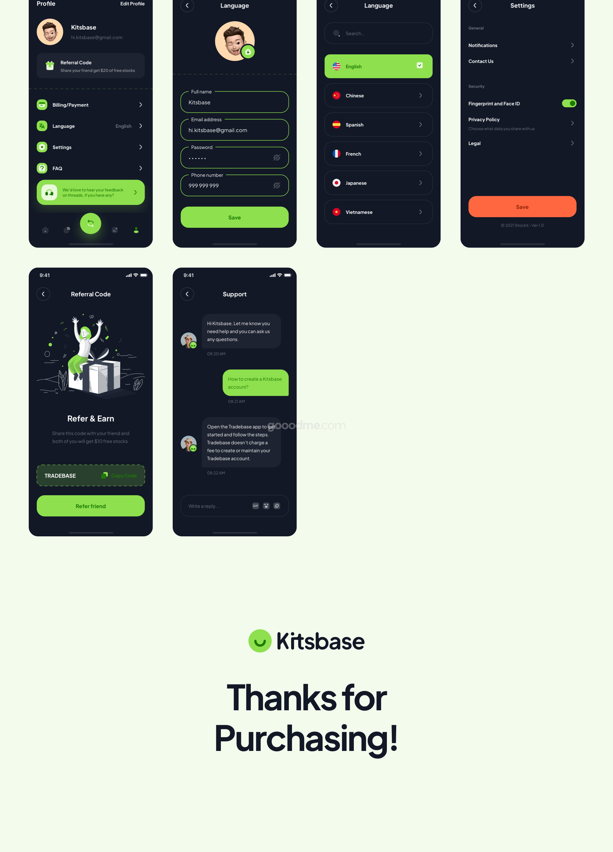 金融股票主题应用程序APP界面设计套件素材 Tradebase – Stock App UI Kit