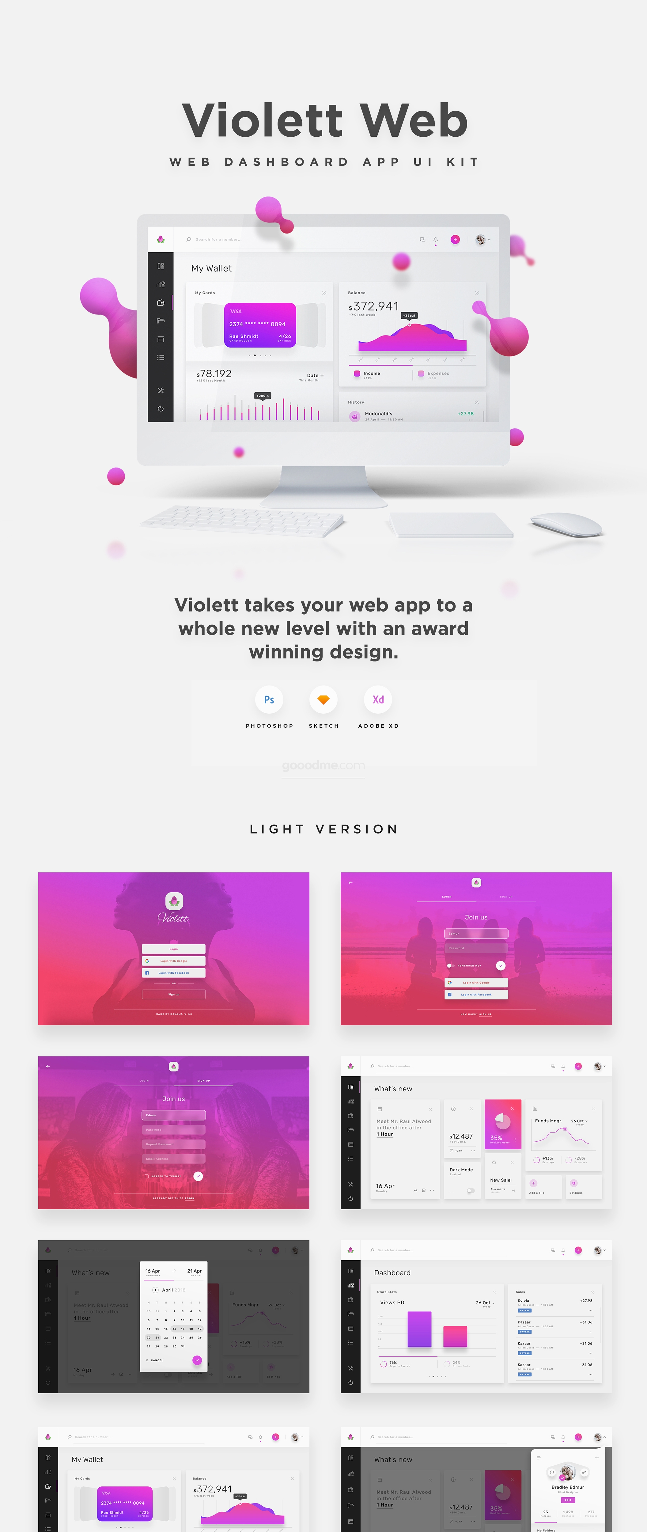 丰富且极简的网页仪表板和管理应用程序 Violett Web UI Kits