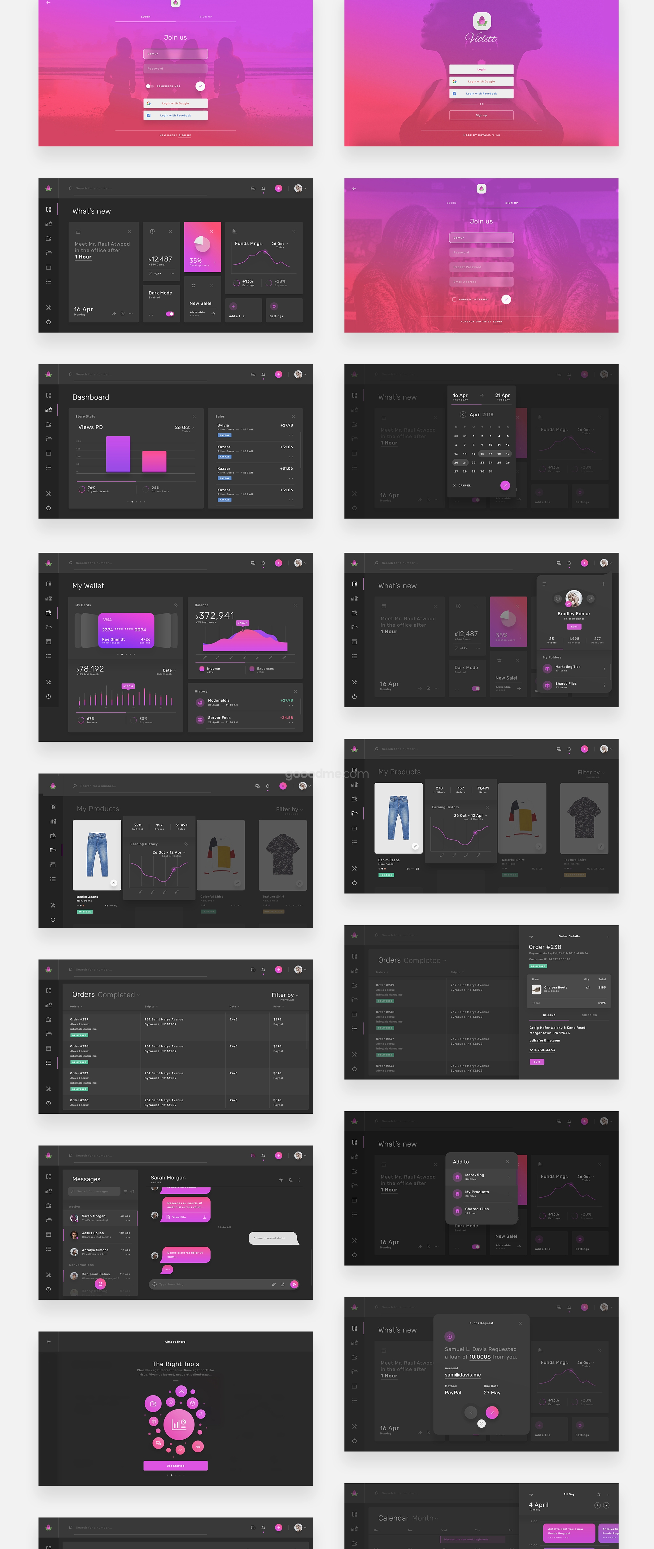 丰富且极简的网页仪表板和管理应用程序 Violett Web UI Kits