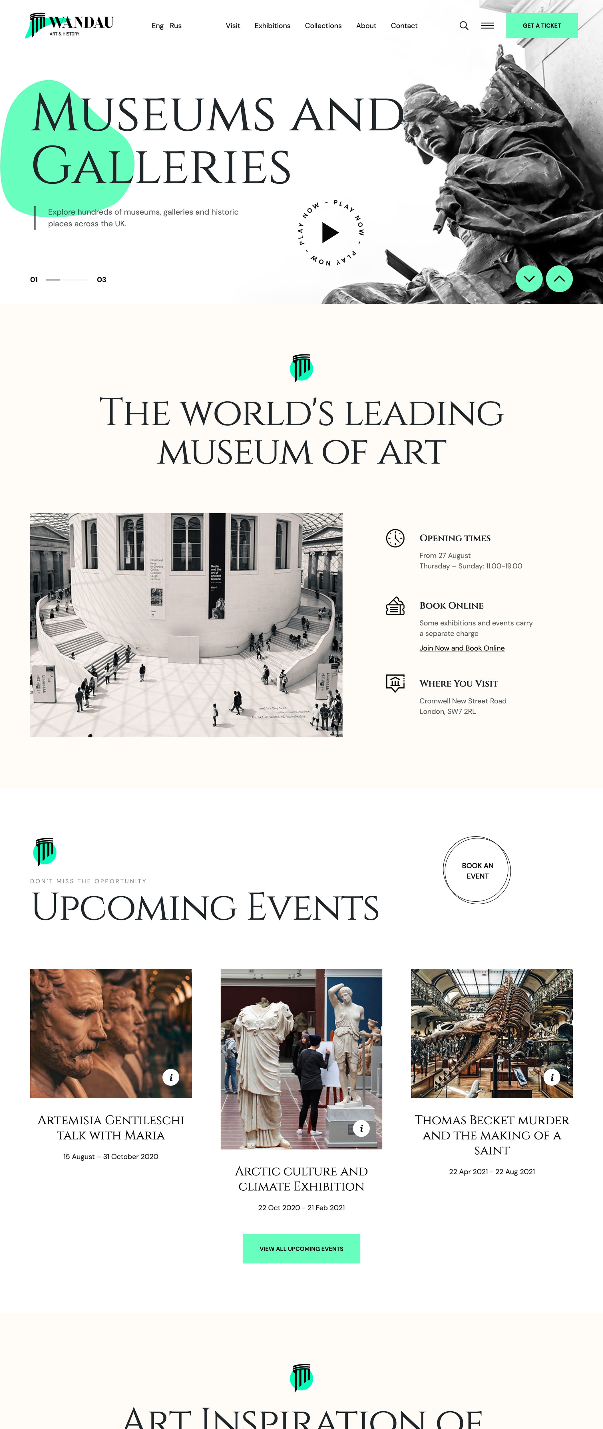 艺术美术馆个人作品集展示web网页界面设计模版Wandau Art & History Museum HTML Template